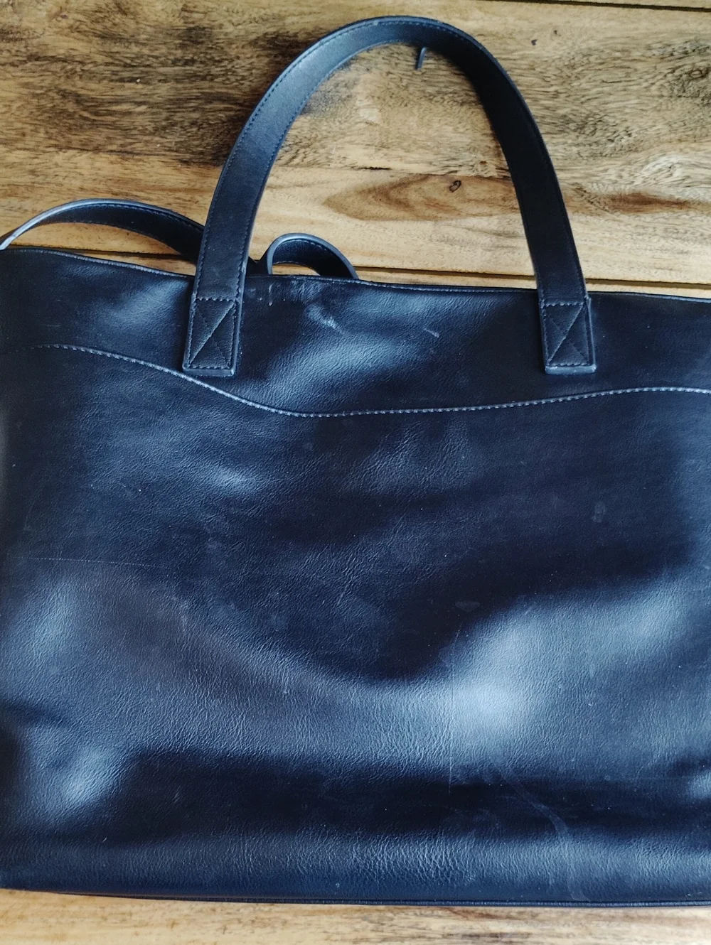 Fawn Design Large Black Leather Tote with Removable Shoulder Strap Gold Hardware